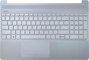 Replacement for HP 15-DW 15S-DU 15S-DY 15-DW0081WM HP 15-DW1081WM 15-DW1083WM 15-DW0083WM Laptop Upper Case Palmrest Non-Backlit Keyboard Touchpad Assembly Part L52023-001 Sliver