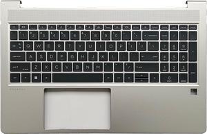 Replacement Laptop Upper Case Palmrest Backlit Keyboard Assembly Part for HP ProBook 450 G8 455 G8 M21742-001 Silver