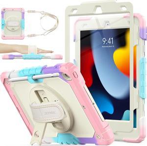 Case for Pad 9th/8th/7th Generation 10.2'', [Full-Body] Case with 360 Degrees Rotating Stand [Pencil Holder][Screen Protector] Hand Strap for Pad 9th/8th/7th 2021/2020/2019-Rose+Black