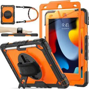Case for Pad 10.2 9/8/7th Generation, [Full-Body] Protective Case with 360 Rotating Stand & Strap [Pencil Holder] for Pad 9/8/7th Generation 10.2 inch(SiliconeRed+Black)