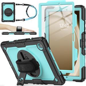 360° Hand Strap Shockproof Case for Galaxy Tab A9 8.7 inch, SkyBlue+Black