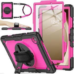 360° Hand Strap Shockproof Case for Galaxy Tab A9 8.7 inch, Pink+Black