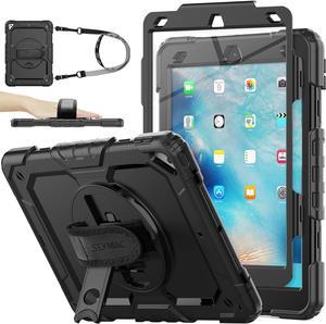 Pad Air 3 2019 / Pro 10.5'' Case, Full-Body Drop Protection Case with Screen Protector Pen Holder [360° Rotate Hand Strap/Stand] for Pad Air 3rd Generation 10.5 inch (Black)