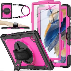 360° Hand Strap Shockproof Case for Galaxy Tab A8 10.5 inch, Pink+Black