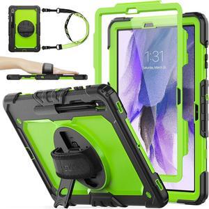 Case for Galaxy Tab S8 Plus/ S7 FE Case 12.4'' with Screen Protector Pencil Holder [360 Rotating Hand Strap] &Stand, Drop-Proof Case for Galaxy Tab S8 Plus/ S7 FE, Green/Black