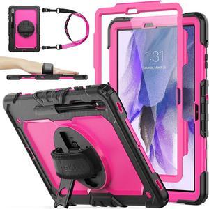 Case for Galaxy Tab S8 Plus/ S7 FE Case 12.4'' with Screen Protector Pencil Holder [360 Rotating Hand Strap] &Stand, Drop-Proof Case for Galaxy Tab S8 Plus/ S7 FE, Rose/Black