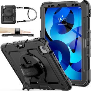 Case for Pad Air 5th/4th Generation/Pro 11 (4th/3rd/2nd), Full-Body Drop Protection Case with Screen Protector Pen Holder 360° Rotate Hand Strap/Stand for Pad 10.9/11(Black)