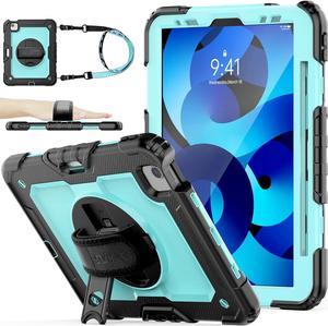 Case for Pad Air 5th/4th Generation/Pro 11 (4th/3rd/2nd), Full-Body Drop Protection Case with Screen Protector Pen Holder 360° Rotate Hand Strap/Stand for Pad 10.9/11(Brightblue+Black)