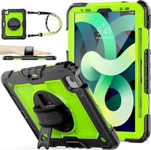 Case for Pad Air 5th/4th Generation/Pro 11 (4th/3rd/2nd), Full-Body Drop Protection Case with Screen Protector Pen Holder 360° Rotate Hand Strap/Stand for Pad 10.9/11(Green+Black)