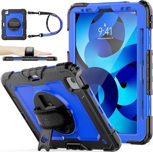 Case for Pad Air 5th/4th Generation/Pro 11 (4th/3rd/2nd), Full-Body Drop Protection Case with Screen Protector Pen Holder 360° Rotate Hand Strap/Stand for Pad 10.9/11(Blue+Black)