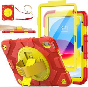 Pad 10th Generation Case 10.9'', Full-Body Drop Protection Case with Meshdesign Screen Protector Pen Holder [360° Rotate Hand Strap/Stand] for Pad 10th Generation 10.9 inch(Red+Yellow)