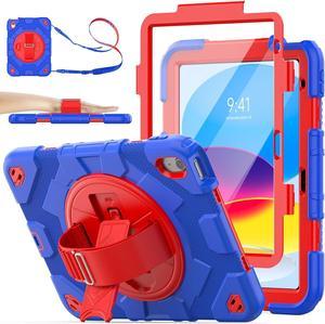 Pad 10th Generation Case 10.9'', Full-Body Drop Protection Case with Meshdesign Screen Protector Pen Holder [360° Rotate Hand Strap/Stand] for Pad 10th Generation 10.9 2022 (Blue+Red)