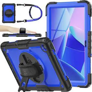 Tab M10 Plus 3rd Gen (TB-125F/128F) 10.6" Case with Screen Protector, Drop-Proof Protection Case with 360° Rotating Stand &Strap [Pen Holder] for Tab, Blue+Black