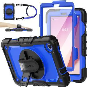 for Tab M8 (4th Gen) 8 inch Case 2023 (TB-300FU/TB-300XU) with Screen Protector, 360° Rotate Stand&Strap, Pen Holder Drop-Proof Protection Case for Tab M8 4th (Blue+Black)