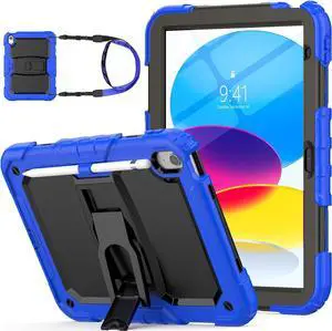 for Pad 10th Generation Case 10.9'' with Screen Protector Pencil Holder Shoulder Strap & Stand, Drop-Proof Case for Pad 10th Generation 2022 10.9 inch (Blue)