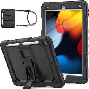 for Pad 9th/8th/7th Generation Case 10.2'' with Screen Protector Pencil Holder Shoulder Strap & Stand, Drop-Proof Case for Pad 9th/8th/7th Generation 2021/2020/2019 10.2 inch (Orange)
