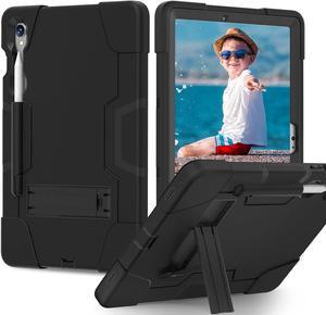 Shockproof Kickstand Case for Galaxy Tab S9 11''/S9 FE 10.9'', Heavy Duty Hybrid Rugged Three Layer Soft Silicone+Hard PC with S-Pen Holder Cover for  Tab S9/S9 FE 2023(Black)