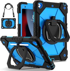 for Pad 9th/8th/7th 10.2'' Case, Shockproof Hybrid Rugged Heavy Duty with Rotating Handle Stand/Pencil Holder/Hand Carrying Strap Kids Friendly Protection for  Pad 9/8/7 Gen (Blue)