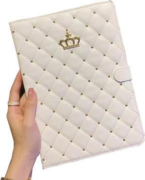 Case for Pad 10th Generation 10.9 Inch 2022, Cute Luxury Crown Diamond PU Leather Smart Auto Sleep/Wake Flip Kickstand Full Body Shockproof Case for  Pad 10 10.9'' 2022 (White)