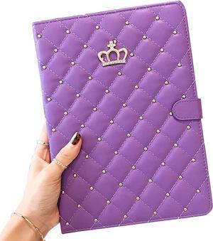 Case for Pad 10th Generation 10.9 Inch 2022, Cute Luxury Crown Diamond PU Leather Smart Auto Sleep/Wake Flip Kickstand Full Body Shockproof Case for  Pad 10 10.9'' 2022 (Purple)