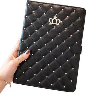 Case for Pad 10th Generation 10.9 Inch 2022, Cute Luxury Crown Diamond PU Leather Smart Auto Sleep/Wake Flip Kickstand Full Body Shockproof Case for  Pad 10 10.9'' 2022 (Black)