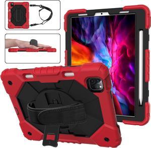 Case for Pad Air 5th/4th 10.9'' 2022/2020, Pad Pro 11'', Shockproof Rugged Heavy Duty PC+TPU with 360° Rotating Hand Strap&Kickstand Shoulder Strap for  Pad Pro 1/2/3/4 (Red)