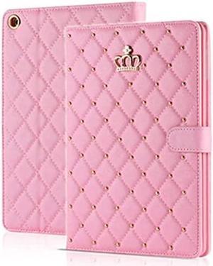 Case for Pad 9.7 2018 2017 / Pad Air 2, Cute Luxury Crown Diamond PU Leather Smart Auto Sleep/Wake Flip Kickstand Full Body Shockproof Case for  Pad 6th/5th Gen/Pad Air 2 (Pink)