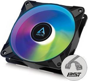 ARCTIC P12 PWM PST A-RGB - 120 mm PWM case Fan Optimized for Static Pressure, case Fan, semi-Passive: 200-2000 RPM (0 RPM <5%), 5V 3 pin ARGB LED, Single Fan - Black