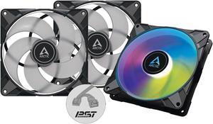 ARCTIC P14 PWM PST A-RGB (3 Pack) - Case Fan, 140 mm PWM, Optimised for Static Pressure, Semi-Passive: 200-1900 RPM (0 RPM <5%), 5V 3 Pin A-RGB LED - Black