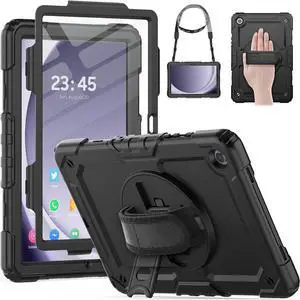 Case for  Galaxy Tab A9+/ A9 Plus Case 11 Inch, Protective with Screen Protector/Hand Strap/Pen Holder, Sturdy Shockproof Galaxy A9 Plus Tablet Case 2023 SM-X210/X216/X218 - Black