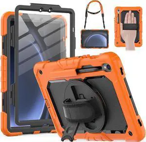 Protective for Galaxy Tab S9 / S9 FE 5G Case with Hand Strap/Screen Protector/Pen Holder, Heavy Duty Shockproof  Galaxy S9 FE Tablet Case 10.9 / 11, Orange