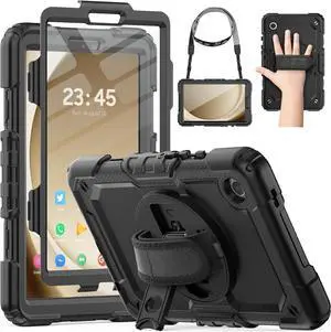 Case for  Galaxy Tab A9 Case 8.7 Inch, Full Body Protective with Screen Protector/Hand Strap/Pen Holder, Sturdy Shockproof  A9 Tablet Case 2023 SM-X110/X115/X117 - Black