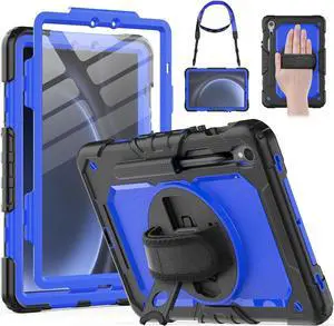 Protective for Galaxy Tab S9 / S9 FE 5G Case with Hand Strap/Screen Protector/Pen Holder, Heavy Duty Shockproof  Galaxy S9 FE Tablet Case 10.9 / 11, Blue