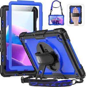 for  Tab M10 Plus 3rd Gen Case 10.6 Inch with Screen Protector / 360 Rotating Hand Strap/Stand, 3-Layer Protective M10 Plus Tablet Case (TB-125FU TB-128FU TB-128XU) Cover 2022, Blue