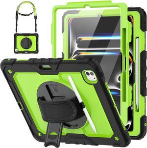 Case for iPad Pro 13 Inch Case 2024 (M4) Shockproof with Screen Protector/Pencil Holder/Hand Strap, [3-Layer] Heavy Duty Protective iPad Pro13 7th Gen (A2925, A2926, A3007) - Green