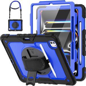 Case for iPad Pro 13 Inch Case 2024 (M4) Shockproof with Screen Protector/Pencil Holder/Hand Strap, [3-Layer] Heavy Duty Protective iPad Pro13 7th Gen (A2925, A2926, A3007) - Blue