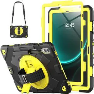 Case for Galaxy Tab S9 Fe + Case/Tab S9 Plus Case 12.4 inch Protective with Screen Protector/S Pen Holder/Rotating Hand Strap, Heavy Duty  Galaxy S9 FE+ / S9+ Tablet Case - Yellow