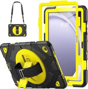 Case for  Galaxy Tab A9 Plus Case 11 Inch with Screen Protector/Adjustable Hand Strap/Pen Holder, [3-Layer Drop Poof]  A9+ Plus Tablet Case 2023 SM-X210/X216/X218 - Yellow