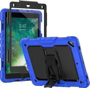 Shockproof for iPad 6th/5th Generation Case, iPad Air 2 / Pro 9.7 inch Case with Screen Protector/Built- in Stand, [3-Layer] iPad Case 9.7 inch 2018/2017/2016/2014 Protective Cover, Blue