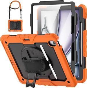 Case for iPad Air 13 inch Case 2024 (M2) Shockproof with Screen Protector/Pencil Holder/Hand Strap, [3-Layer] Heavy Duty Protective iPad Air13 6th Generation (A2898, A2899, A2900) - Orange