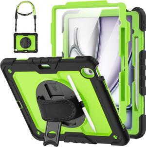 Case for iPad Air 13 inch Case 2024 (M2) Shockproof with Screen Protector/Pencil Holder/Hand Strap, [3-Layer] Heavy Duty Protective iPad Air13 6th Generation (A2898, A2899, A2900) - Green