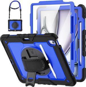 Case for iPad Air 13 inch Case 2024 (M2) Shockproof with Screen Protector/Pencil Holder/Hand Strap, [3-Layer] Heavy Duty Protective iPad Air13 6th Generation (A2898, A2899, A2900) - Blue