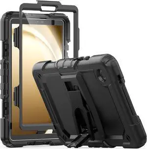 Shockproof Case for  Galaxy Tab A9 Case 8.7 Inch with Screen Protector/Built-in Stand [3-Layer Drop Poof] Protective  A9 Tablet Case 2023 SM-X110/X115/X117 Cover - Black