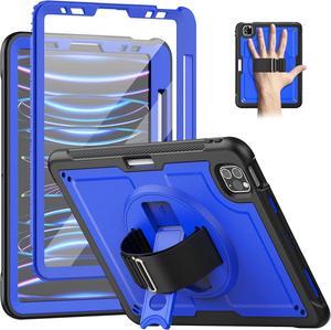 for iPad Pro 11 inch Case 2022/2021/2020/2018 (4th/3rd/2nd/1st) & iPad Air 5th/4th Generation Case 10.9 inch with Adjustable Hand Strap Stand, Pencil Holder, Screen Protector - Blue