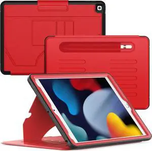 Strong Magnetic Case for iPad 9th 8th 7th Generation 10.2 inch, Protective Cover with Auto Wake/Sleep, Multi-Angle Stand, Pencil Holder, Card Slots for iPad 9th Gen Case (Red)