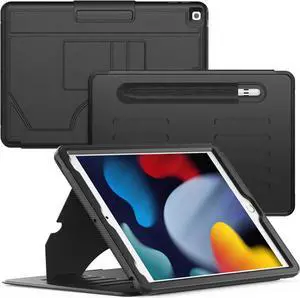 Strong Magnetic Case for iPad 9th 8th 7th Generation 10.2 inch, Protective Cover with Auto Wake/Sleep, Multi-Angle Stand, Pencil Holder, Card Slots for iPad 9th Gen Case (Black)