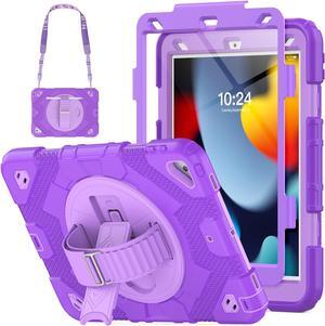 Case for iPad Air 3rd Generation/Pro 10.5 inch / 10.2 inch with Pencil Holder & Adjustable Hand Strap & Screen Protector, Full Body Protective Case for iPad 9th 8th 7th Gen & Air 3 - Purple