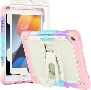 Silicone Case for iPad 9th/ 8th/ 7th Generation, with Screen Protector/Pencil Holder/Built- in Stand, Protective Case for iPad 10.2 inch 2021/2020/2019 (Pink)