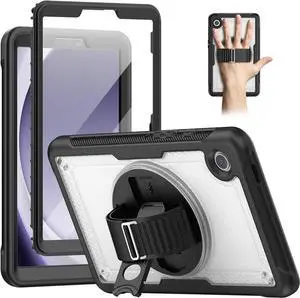 Case for  Galaxy Tab A9 Plus Case 11 Inch, Protective with Screen Protector/Rotating Stand/Hand Strap/Pen Holder, Sturdy Light Galaxy A9 Plus Tablet Case 2023 SM-X210/X216/X218, Clear