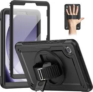 Case for  Galaxy Tab A9 Plus Case 11 Inch, Protective with Screen Protector/Rotating Stand/Hand Strap/Pen Holder, Sturdy Light Galaxy A9 Plus Tablet Case 2023 SM-X210/X216/X218, Black